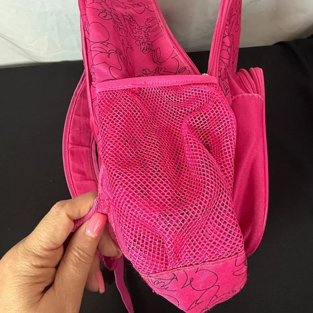 Disney Winnie the Pooh Toile Canvas Shoulder Bag Tan Leather Trim